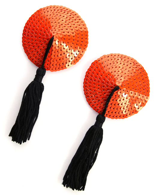 Fall Queen Orange Sequin with Tassels Nipple Pasty (2pcs)