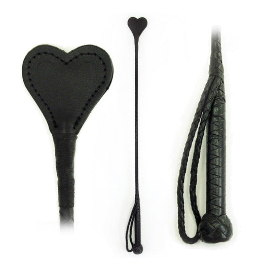 Leather heart-shaped riding crop 26 inch